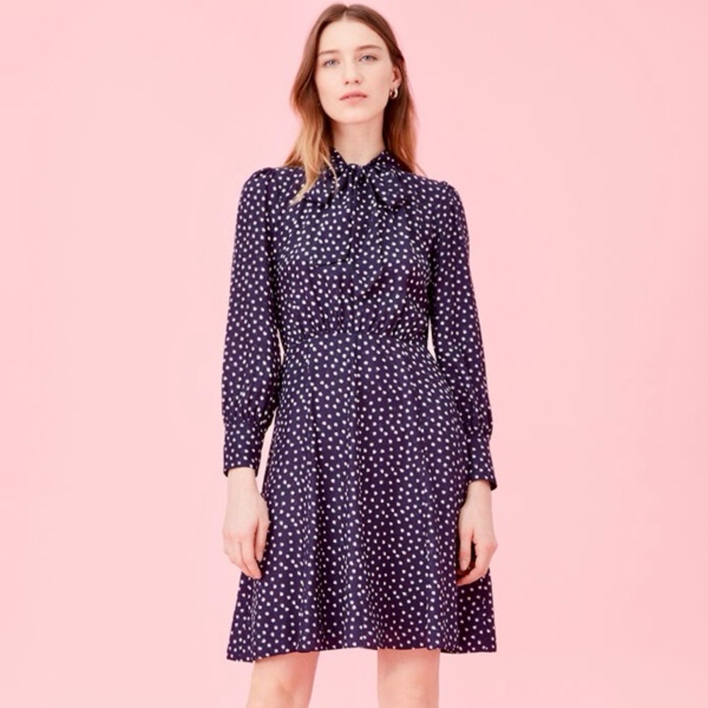 Rebecca Taylor Blurry Heart Silk Mini Dress with Neck Tie